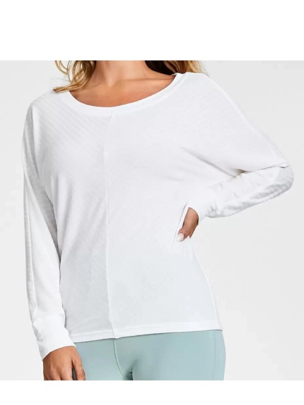 Jenni Women's Style Not Size Super-Soft Long-Sleeve Lounge Top, White, Small